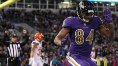 BALTIMORE, MD - NOVEMBER 10: Tight end Darren Waller #84 of the Baltimore Ravens celebrates after scoring a third quarter touchdown against the Cleveland Browns at M&amp;T Bank Stadium on November 10, 2016 in Baltimore, Maryland.   Rob Carr/Getty Images/AFP
 == FOR NEWSPAPERS, INTERNET, TELCOS &amp; TELEVISION USE ONLY ==