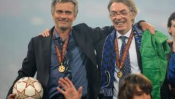 Mourinho y Moratti, tras la conquista de la Champions por parte del Inter en 2010.