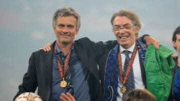 Mourinho y Moratti, tras la conquista de la Champions por parte del Inter en 2010.