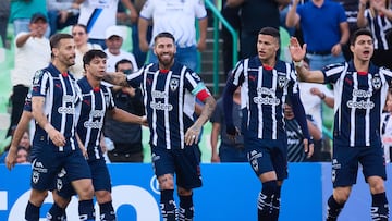 Sergio Canales celebrates his goal 1-0 with Sergio Ramos, Nelson Deossa of Monterrey during the round of 16 second leg match between Monterrey and Vancouver Whitecaps as part of the CONCACAF Champions Cup 2025, at TSM Corona Stadium on March 12, 2025 in Torreon, Coahuila, Mexico.
