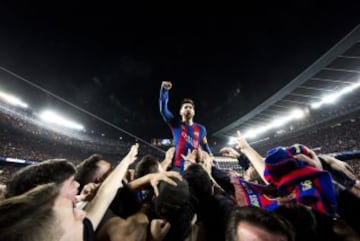 Messi celebra la histórica remontada del Barcelona ante el PSG en octavos de final de la Champions League 2016/17.