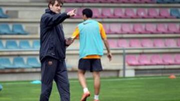 <b>PROTAGONISTA. </b>Tito Vilanova dirigió, con Pep Guardiola, la sesión previa al partido de esta noche en Vallecas ante el Rayo.