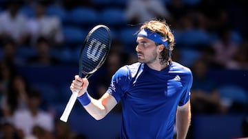 PERTH (Australia), 07/01/2026.- Stefanos Tsitsipas of Greece celebrates a point againstTaylor Fritz of the USA during the United Cup quarter-final match between Greece and the USA at RAC Arena in Perth, Australia, 07 January 2026. (Tenis, Grecia) EFE/EPA/RICHARD WAINWRIGHT NO ARCHIVING, EDITORIAL USE ONLY AUSTRALIA AND NEW ZEALAND OUT