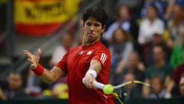 Fernando Verdasco, durante el partido de dobles contra Alemania. 