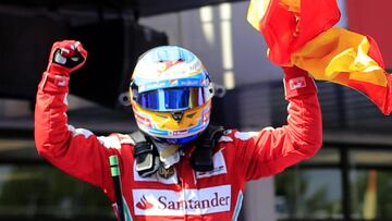 Fernando Alonso en su última victoria en la F1 con Ferrari en Montmeló 2013.