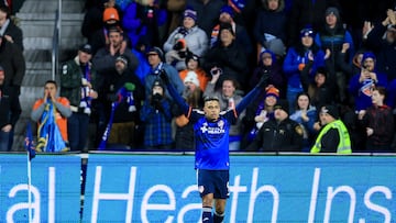 Mar 11, 2023; Cincinnati, Ohio, USA; FC Cincinnati forward Brenner (9) celebrates after scoring a goal against the Seattle Sounders FC in the second half at TQL Stadium. Mandatory Credit: Aaron Doster-USA TODAY Sports