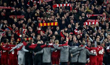 Soccer Football - Champions League Semi Final Second Leg - Liverpool v FC Barcelona - Anfield, Liverpool, Britain - May 7, 2019  Liverpool players and fans celebrate after the match                 Action Images via Reuters/Carl Recine