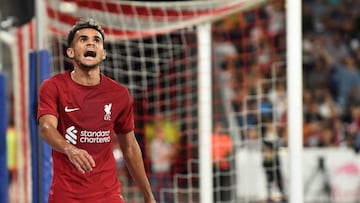 SALZBURG, AUSTRIA - JULY 27: ( THE SUN OUT,THE SUN ON SUNDAY OUT)   Luis Diaz of Liverpool  during the pre-season friendly match between FC Red Bull Salzburg and FC Liverpool at Red Bull Arena on July 27, 2022 in Salzburg, Austria. (Photo by Andrew Powell/Liverpool FC via Getty Images)