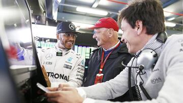 Hamilton, Lauda y Wolff. 