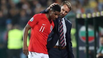 Marcus Rashford y Gareth Southgate.