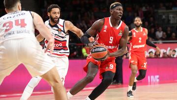 MUNICH, GERMANY - JANUARY 10: Isaac Bonga, #9 of FC Bayern Munich in action during the 2022-23 Turkish Airlines EuroLeague Regular Season Round 18 game between FC Bayern Munich and Cazoo Baskonia Vitoria Gasteiz at Audi Dome on January 10, 2023 in Munich, Germany. (Photo by Christina Pahnke/Euroleague Basketball via Getty Images)
