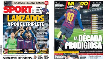 Portadas de los diarios Sport y Mundo Deportivo del día 1 de marzo de 2019.