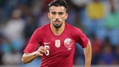 Qatar&#039;s defender Tarek Salman controls the ball during the World Cup 2022 Asian qualifying match between Qatar and Oman at the Janoub Stadium in the Qatari capital Doha on October 15, 2019. (Photo by KARIM JAAFAR / AFP) (Photo by KARIM JAAFAR/AFP via