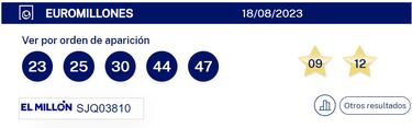 Euromillones: comprobar los resultados del sorteo de hoy, viernes 18 de agosto