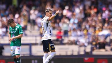 Jorge Ruvalcaba celebrates his goal 4-1 of Pumas during the 1st round match between Pumas UNAM and Leon as part of the Torneo Apertura 2024 Liga MX at Olimpico Universitario Stadium on July 07, 2024 in Mexico City, Mexico.