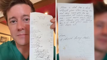 Un hombre va al restaurante con sus hijos y un desconocido paga su cuenta de 80 euros: “Me dejó un mensaje conmovedor”