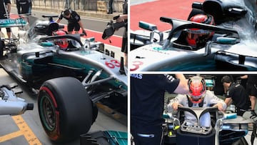 El nuevo Halo de Mercedes que probó George Russell en Hungría.