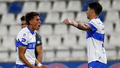 Futbol, Universidad Católica vs Deportes Antofagasta.
Fecha 15, campeonato Nacional 2022.
El jugador de Universidad Católica Diego Valencia, izquierda, celebra su gol contra Deportes Antofagasta durante el partido de primera division realizado en el estadio San Carlos de Apoquindo.
Santiago, Chile.
29/05/2022
Marcelo Hernandez/Photosport

Football, Universidad Catolica vs Deportes Antofagasta.
15 th date, 2022 National Championship.
Universidad Catolica’s player Diego Valencia, left , celebrates his goal against Deportes Antofagasta during the first division match at San Carlos de Apoquindo stadium.
Santiago, Chile.
29/05/2022
Marcelo Hernandez/Photosport