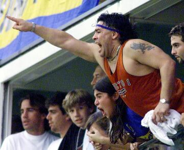 Diego Armando Maradona supporting Boca Juniors at La Bombonera.