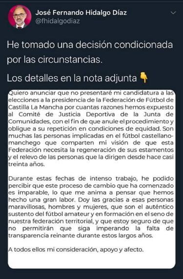 El candidato de Rubiales en Castilla-La Mancha se retira