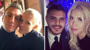 Imágenes de Maxi López con Daniela Christiansson y de Mauro Icardi con Wanda Nara.