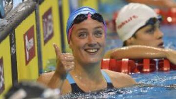 Mireia Belmonte celebrando la victoria en el 200 mariposa de esta Copa del Mundo que se celebr&oacute; en Doha la pasada semana.