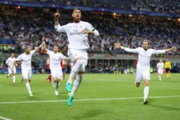 Sergio Ramos marcó el primer gol de la final de la Champions de 2016 contra el Atlético de Madrid.