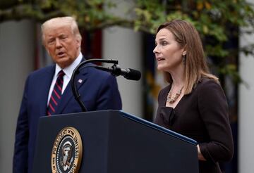 Judge Amy Coney Barrett speaks after being nominated to the US Supreme Court by President Donald Trump in the Rose Garden of the White House in Washington, DC. October 22, 2020
