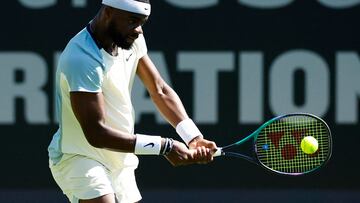Tennis - Eastbourne International - Devonshire Park Lawn Tennis Club, Eastbourne, Britain - June 20, 2022 Frances Tiafoe of the U.S. in action during his round of 32 match against Kazakhstan's Alexander Bublik Action Images via Reuters/Andrew Boyers