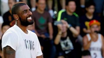 NBA player Kyrie Irving of the Cleveland Cavaliers reacts during a promotional event in Taipei, Taiwan July 22, 2017. REUTERS/Tyrone Siu