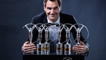 Roger Federer, el deportista más premiado en los Laureus, con sus seis estatuillas.