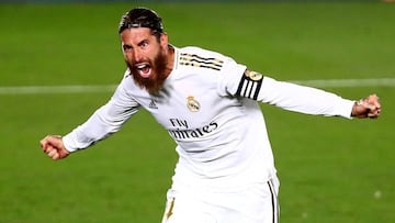 Soccer Football - La Liga Santander - Real Madrid v Getafe - Alfredo Di Stefano Stadium, Madrid, Spain - July 2, 2020 Real Madrid's Sergio Ramos celebrates scoring their first goal, as play resumes behind closed doors following the outbreak of the