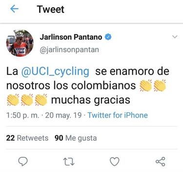Polémico trino de Jarlinson Pantano sobre informe de UCI