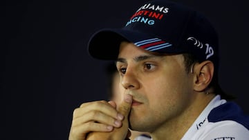 SAO PAULO, BRAZIL - NOVEMBER 09: Felipe Massa of Brazil and Williams talks in the Drivers Press Conference during previews for the Formula One Grand Prix of Brazil at Autodromo Jose Carlos Pace on November 9, 2017 in Sao Paulo, Brazil. (Photo by Dan Istitene/Getty Images)