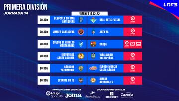 Partidos y horarios de la 14ª Jornada de la Primera RFEF Futsal.