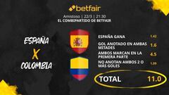 España vs. Colombia: Combipartido de Betfair a cuota 11.0