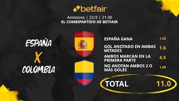 España vs. Colombia: Combipartido de Betfair a cuota 11.0