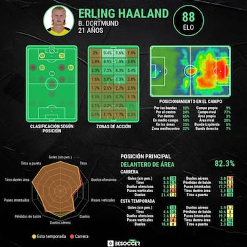 Las estadísticas generales de Erling Haaland.