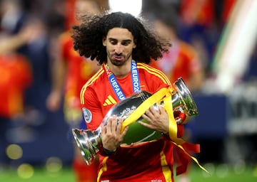 Marc Cucurella posa con el trofeo de la Eurocopa conseguida el pasado verano en Alemania con la Seleccin espa?ola.