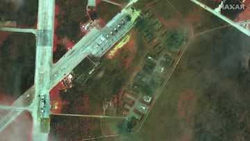 An infrared overview of damaged aircraft at Saki Airbase after attack, in Novofedorivka, Crimea August 10, 2022 . Maxar Technologies/Handout via REUTERS    THIS IMAGE HAS BEEN SUPPLIED BY A THIRD PARTY. NO RESALES. NO ARCHIVES. MANDATORY CREDIT. DO NOT OBSCURE LOGO.