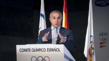 Alejandro Blanco, durante su intervención en la inauguración del contador que mostrará la cuenta atrás de los 100 días restantes para el comienzo de los Juegos Olímpicos de Río.