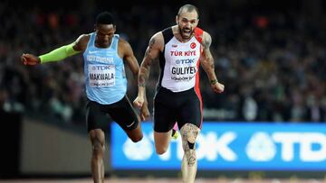 LONDON, ENGLAND - AUGUST 10:  Ramil Guliyev of Turkey crosses the line to win the mens 200 metres final ahead of Isaac Makwala of Botswana during day seven of the 16th IAAF World Athletics Championships London 2017 at The London Stadium on August 10, 2017 in London, United Kingdom.  (Photo by Patrick Smith/REMOTE/Getty Images)