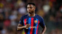 ROTTERDAM, NETHERLANDS - AUGUST 13: Ansu Fati of FC Barcelona  during the Dutch Eredivisie  match between Feyenoord v SC Heerenveen at the Stadium Feijenoord on August 13, 2022 in Rotterdam Netherlands (Photo by Angelo Blankespoor/Soccrates/Getty Images)