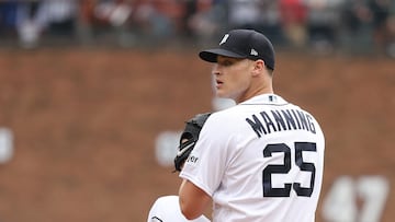 DETROIT, MICHIGAN - JULY 08: Matt Manning #25 of the Detroit Tigers throws a second inning pitch against the Toronto Blue Jays at Comerica Park on July 08, 2023 in Detroit, Michigan. Gregory Shamus/Getty Images/AFP (Photo by Gregory Shamus / GETTY IMAGES NORTH AMERICA / Getty Images via AFP)
