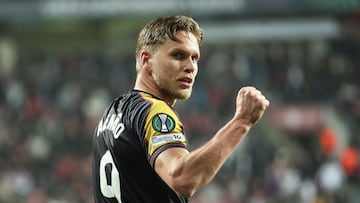 Samsun (Turkey), 12/03/2026.- Alemao of Rayo Vallecano celebrates after scoring the 1-0 lead during the UEFA Conference League Round of 16 1st leg match between Samsunspor and Rayo Vallecano, in Samsun, Turkey, 12 March 2026. (Turquía) EFE/EPA/ERDEM SAHIN