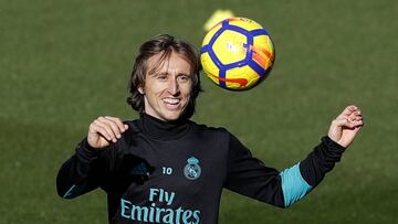 Luka Modric, en el entrenamiento del Real Madrid previo al derbi contra el Atlético.