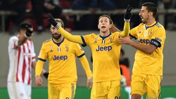 Bernardeschi celebra su gol, el segundo de la Juventus ante el Olympiacos.