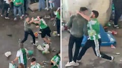 Una escena surrealista y lamentable: aficionados del Betis pegándose entre ellos