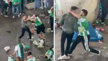 Una escena surrealista y lamentable: aficionados del Betis pegándose entre ellos