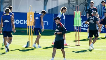 Simeone, en una sesión del Atlético.
